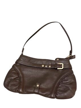 Aaneta Chocolate Brown Neutral Leather Gold-tone Wristlet Clutch Shoulder Bag
